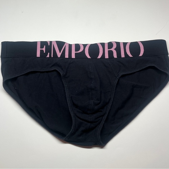 Emporio Armani Black Briefs with Pink Logo - Picture 1 of 1